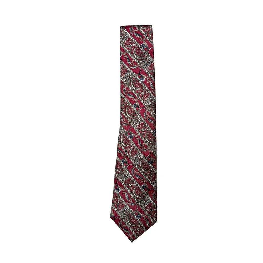 Christian Dior Paisley Silk Necktie Burgundy Navy Vintage Designer Men's